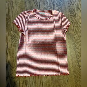 Madewell striped lettuce edge T shirt size small. Red and white stripes.